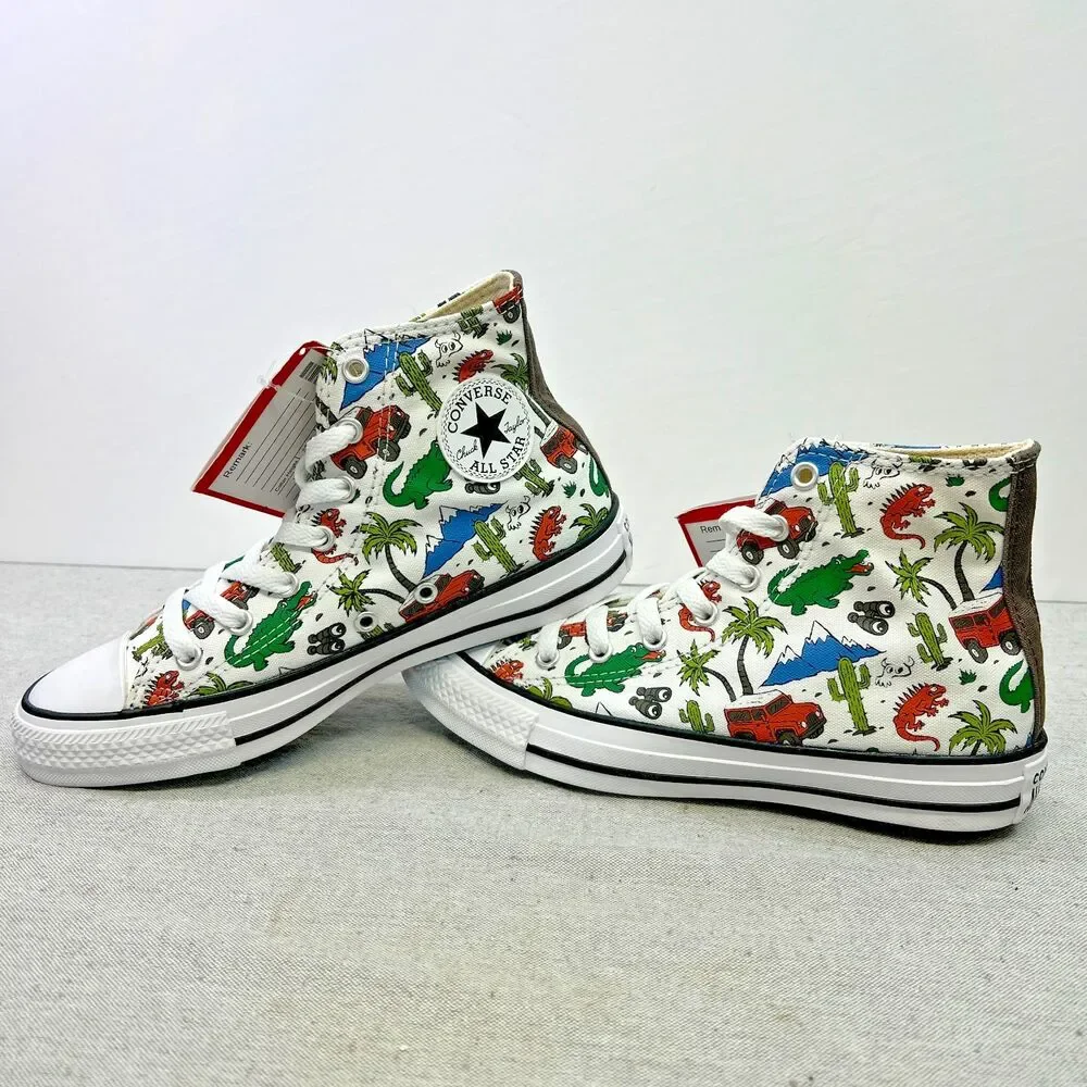 Converse All Star Chuck Taylor HighTop Shoes White Dinosaur Jeep Kids Size 4 NEW